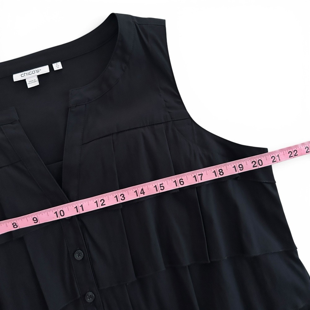 Chico's Women 12 Black Large Cotton Sleeveless Ruffled Tiered Shift Dress Size 2 - Picture 9 of 14